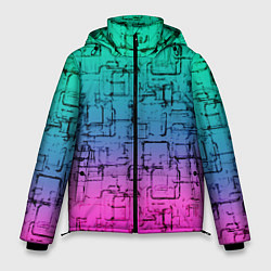 Куртка зимняя мужская Абстрактный узор на розово-бирюзовом градиентном ф, цвет: 3D-черный