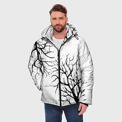 Куртка зимняя мужская Черные ветки деревьев на белом фоне, цвет: 3D-светло-серый — фото 2