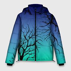 Куртка зимняя мужская Черные абстрактные ветки деревьев на сине-зеленом, цвет: 3D-красный