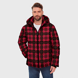 Куртка зимняя мужская Красно-черный узор в клетку шотландка, цвет: 3D-черный — фото 2