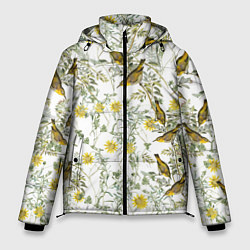 Куртка зимняя мужская Цветы Жёлтые С Птицами, цвет: 3D-красный