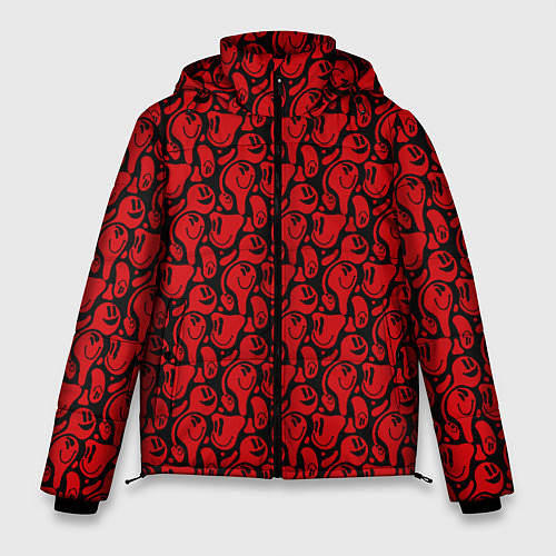 Мужская зимняя куртка Красные психоделический смайлы / 3D-Светло-серый – фото 1