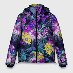Мужская зимняя куртка Цветы Жёлто-Фиолетовые