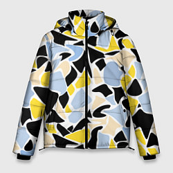 Куртка зимняя мужская Абстрактный узор в желто-голубых тонах на черном ф, цвет: 3D-черный