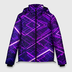 Мужская зимняя куртка Неоновые ромбы в абстракции - Фиолетовый