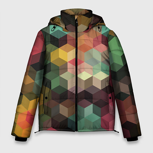 Мужская зимняя куртка Разноцветный геометрический узор 3D / 3D-Светло-серый – фото 1