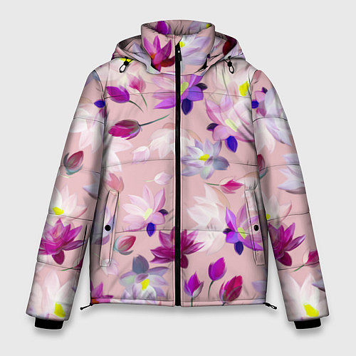 Мужская зимняя куртка Цветы Разноцветные Лотосы / 3D-Красный – фото 1