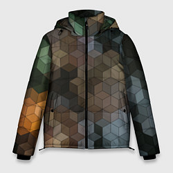 Куртка зимняя мужская Геометрический 3D узор в серых и коричневых тонах, цвет: 3D-красный