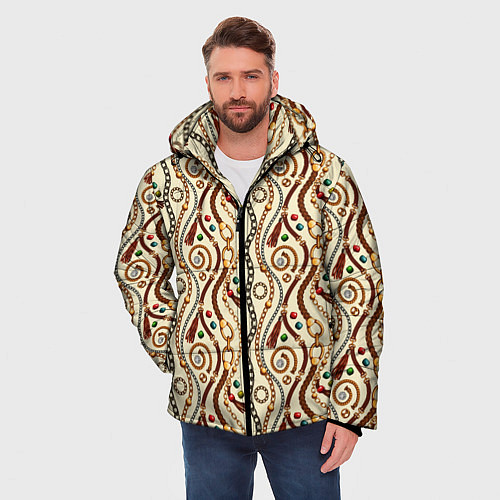 Мужская зимняя куртка Ремни и драгоценные камни / 3D-Черный – фото 3