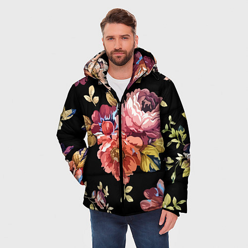 Мужская зимняя куртка Розы в летней ночи Fashion trend / 3D-Черный – фото 3
