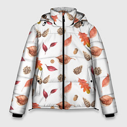 Куртка зимняя мужская Узор Листья, Шишки, Жёлуди, цвет: 3D-светло-серый