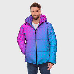 Куртка зимняя мужская Закат и капли, диагональный градиент с сеткой дотс, цвет: 3D-светло-серый — фото 2