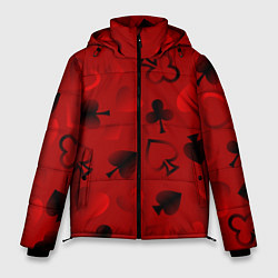Мужская зимняя куртка Карты карточные масти на красном фоне