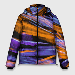 Куртка зимняя мужская Неоновые прерывающиеся линии - Оранжевый и фиолето, цвет: 3D-красный