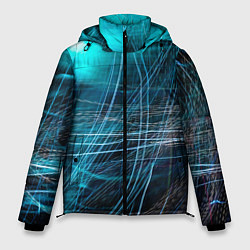 Куртка зимняя мужская Неоновые волны и линии - Голубой, цвет: 3D-светло-серый