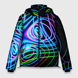 Куртка зимняя мужская Неоновое множество линий - Голубой, цвет: 3D-черный