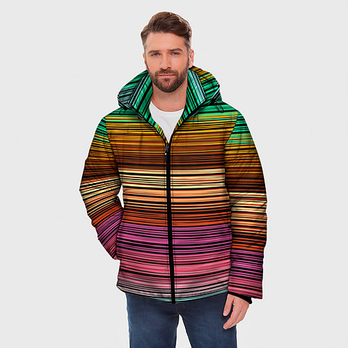 Мужская зимняя куртка Multicolored thin stripes Разноцветные полосы / 3D-Черный – фото 3