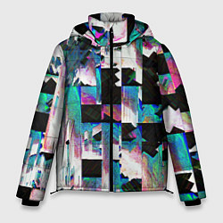 Куртка зимняя мужская Glitch Abstract squares Глитч Абстрактные квадраты, цвет: 3D-черный