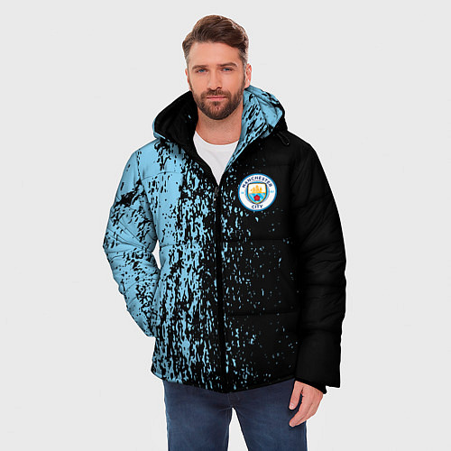 Мужская зимняя куртка Manchester city манчестер сити голубые брызги / 3D-Черный – фото 3