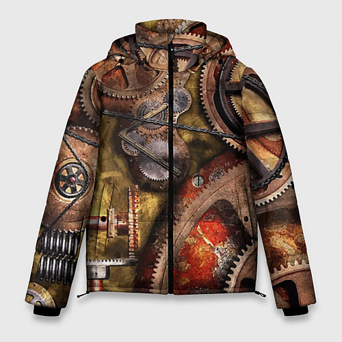 Мужская зимняя куртка Механистическая композиция из шестерёнок и цепей С / 3D-Светло-серый – фото 1
