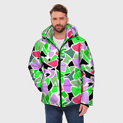 Куртка зимняя мужская Abstract pattern green pink spots, цвет: 3D-светло-серый — фото 2