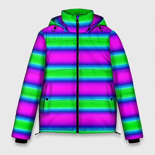 Мужская зимняя куртка Зеленый и фиолетовые яркие неоновые полосы striped / 3D-Красный – фото 1