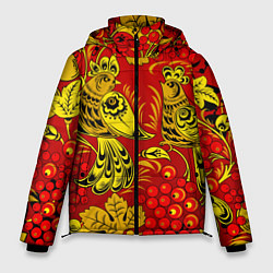 Куртка зимняя мужская Хохломская Роспись Две Птици На Красном Фоне, цвет: 3D-красный