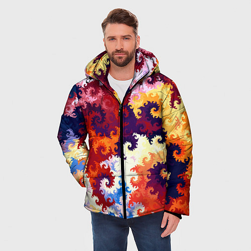 Мужская зимняя куртка Красочный фрактальный паттерн Fashion trend / 3D-Черный – фото 3