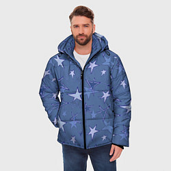 Куртка зимняя мужская Gray-Blue Star Pattern, цвет: 3D-черный — фото 2