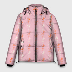 Куртка зимняя мужская Веточки лаванды розовый паттерн, цвет: 3D-черный