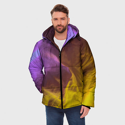 Мужская зимняя куртка Неоновые фонари на шёлковой поверхности - Фиолетов / 3D-Черный – фото 3