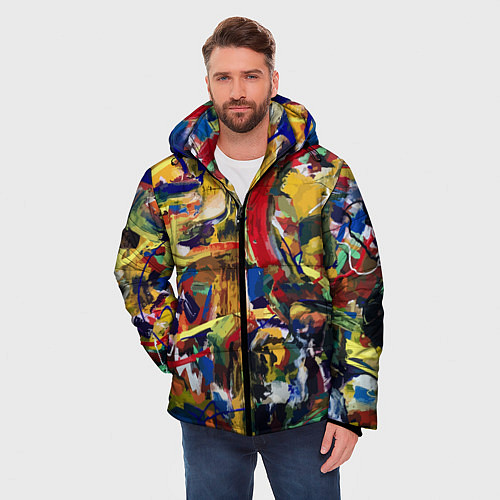 Мужская зимняя куртка Смелые экспрессивные мазки краски / 3D-Черный – фото 3