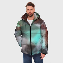 Куртка зимняя мужская Абстрактный узор в бирюзовых коричневых тонах, цвет: 3D-красный — фото 2