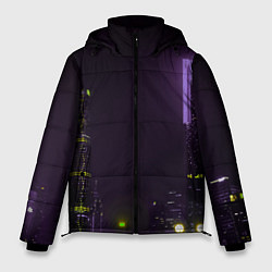 Куртка зимняя мужская Неоновые высотки в городе - Фиолетовый, цвет: 3D-красный