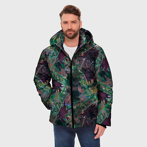 Мужская зимняя куртка Абстрактный гранжевый принт с кляксами и штрихами / 3D-Черный – фото 3