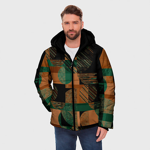 Мужская зимняя куртка Текстурированный абстрактный, геометрический принт / 3D-Красный – фото 3