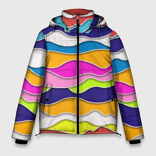 Мужская зимняя куртка Разноцветные волны Летний паттерн / 3D-Красный – фото 1