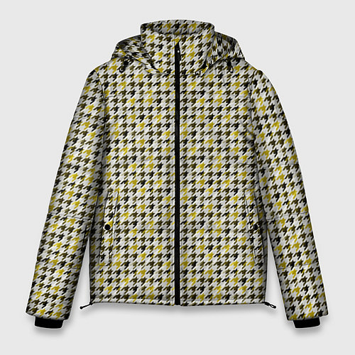 Мужская зимняя куртка Ломаная клетка, черная, горчичная гусиная лапка / 3D-Светло-серый – фото 1