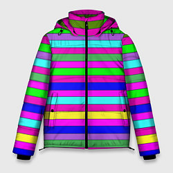 Куртка зимняя мужская Multicolored neon bright stripes, цвет: 3D-черный
