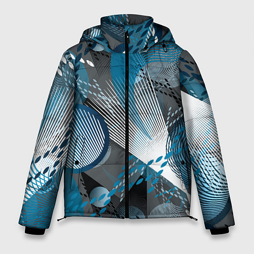 Мужская зимняя куртка Абстрактный серо-синий принт / 3D-Красный – фото 1
