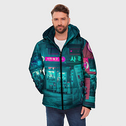 Куртка зимняя мужская Неоновые улицы - Светло-синий, цвет: 3D-красный — фото 2