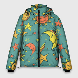 Куртка зимняя мужская Солнце, Луна и Звёзды, цвет: 3D-красный