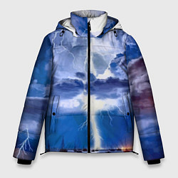 Куртка зимняя мужская Разряд молнии над океаном, цвет: 3D-красный