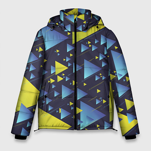 Мужская зимняя куртка Абстракция Из Жёлтых и Синих Треугольников На Тёмн / 3D-Красный – фото 1