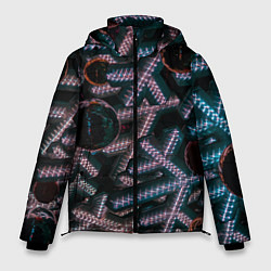 Куртка зимняя мужская Абстрактные металлические фигуры - Сиреневый, цвет: 3D-красный