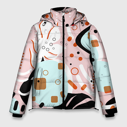 Мужская зимняя куртка Абстрактные фигуры с пальмовыми листами на розовом / 3D-Светло-серый – фото 1