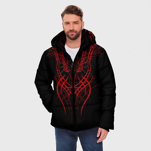 Мужская зимняя куртка Красный узор с глазами на спине / 3D-Черный – фото 3