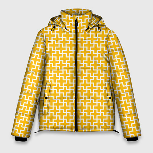 Мужская зимняя куртка Белые крестики на желтом фоне / 3D-Красный – фото 1