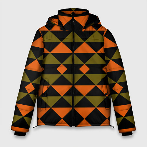 Мужская зимняя куртка Геометрический узор черно-оранжевые фигуры / 3D-Светло-серый – фото 1