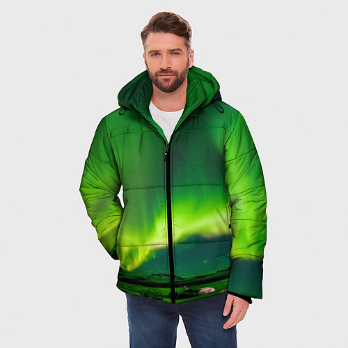 Мужская зимняя куртка Абстрактное полярное сияние - Зелёный / 3D-Черный – фото 3